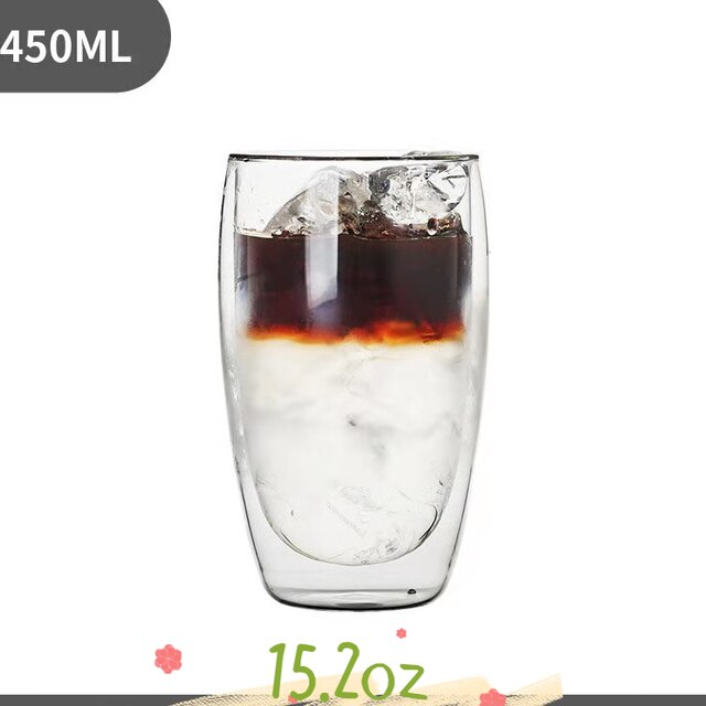 Double Wall Shot Wine Beer Glass Double Wall Espresso Coffee Cup Tea Set Cup 80-450ml Heat Resistant Teacup Glasses: 1PC-450ML