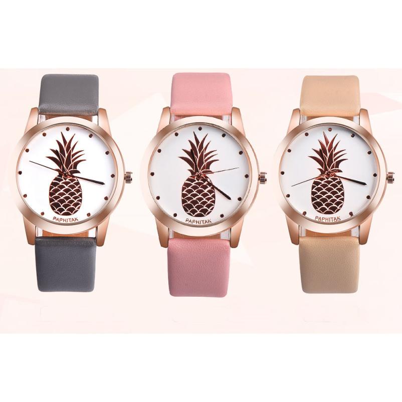 PAPHITAK femmes hommes ananas Faux cuir analogique montre à Quartz L8243