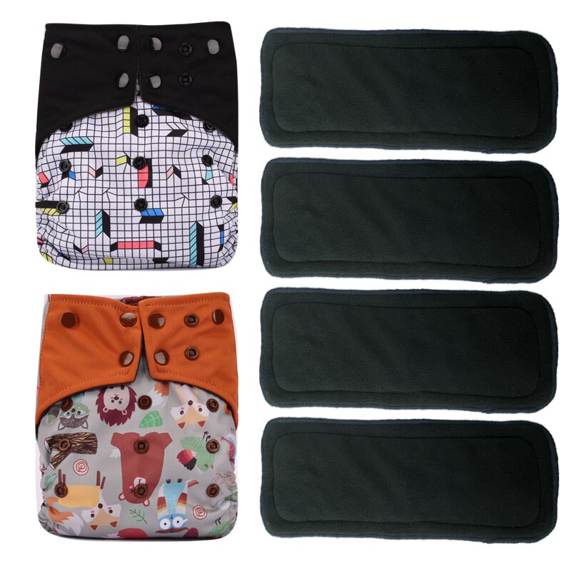 Pororo Baby Herbruikbare Doek Luier Bamboe Houtskool 4 Stuks, Wasbare Luier Luiers Met Kleur Tab Houtskool Inserts: set 9
