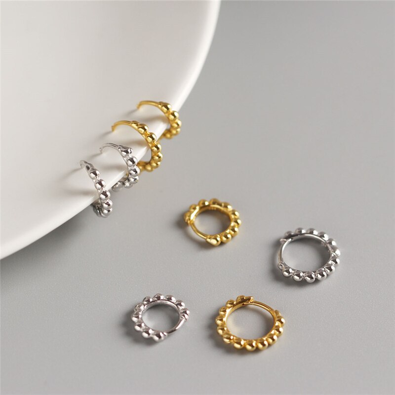 Roxi Ronde Kraal Kleine Hoepel Oorbellen Voor Vrouwen 925 Sterling Zilver Eenvoudige Cirkel Oorbellen Sieraden 7/9Mm Grootte pendientes Plata 925