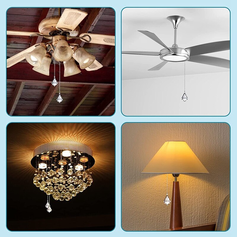 4PCS Ceiling Fan Pull Chains, Premium Crystal Fan Pull Chain, Pull Chain Extension