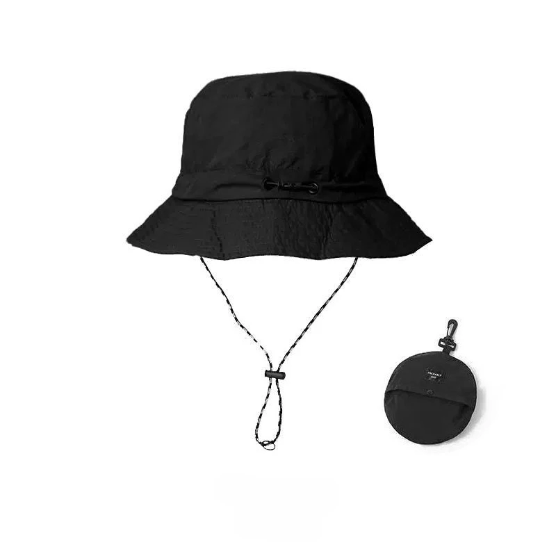 Chapeau seau d'extérieur, casquette tout-en-un pliable et à séchage rapide pour la pêche, la randonnée, le sport, de voyage compacte 4 saisons avec cordon de serrage: Black