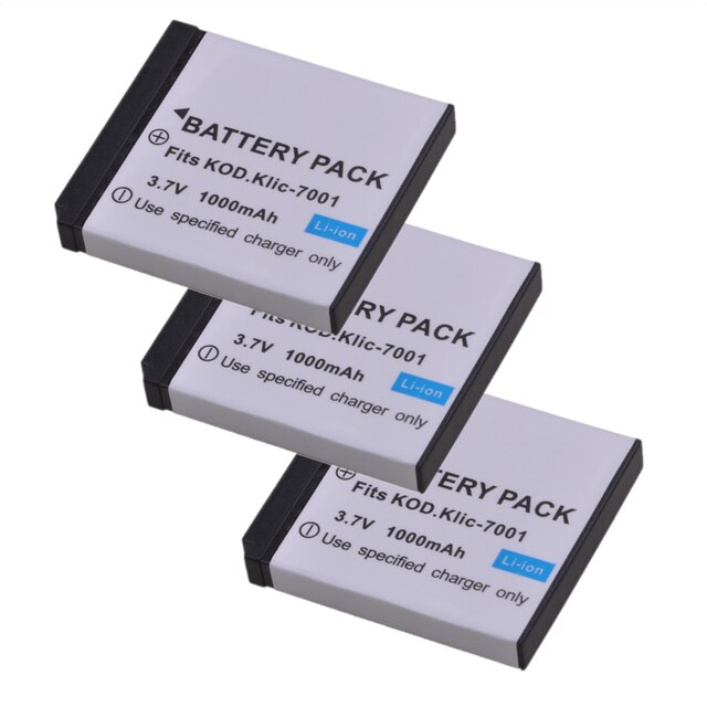 Batterie 1000mAh, Klic-7001 klc 7001 Klic7001, pour Kodak M1063 M341 M340 M320 M1073 V550 V570 V610 V705 M753 M763 M853 M863: 3x Battery