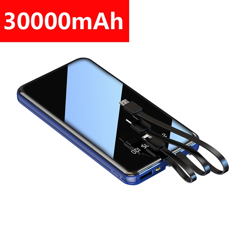 Power Bank 30000mAh Full Screen Mirror Portable Fast Charging Powerbank External Battery Charger Poverbank For All Mobile Phones