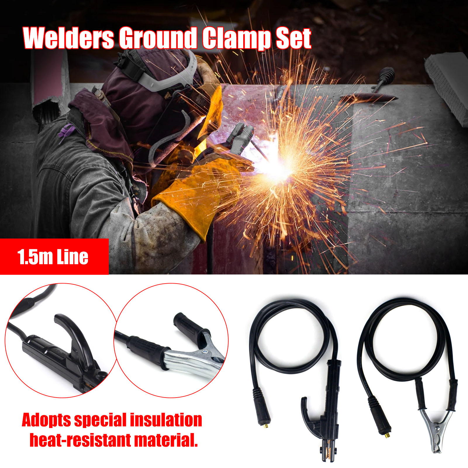 KKMOON Arc Welding Ground Clamp Set 1.5m Length 300A Welders Earth Clip Kit for ARC ZX7 MMA Welding Machine
