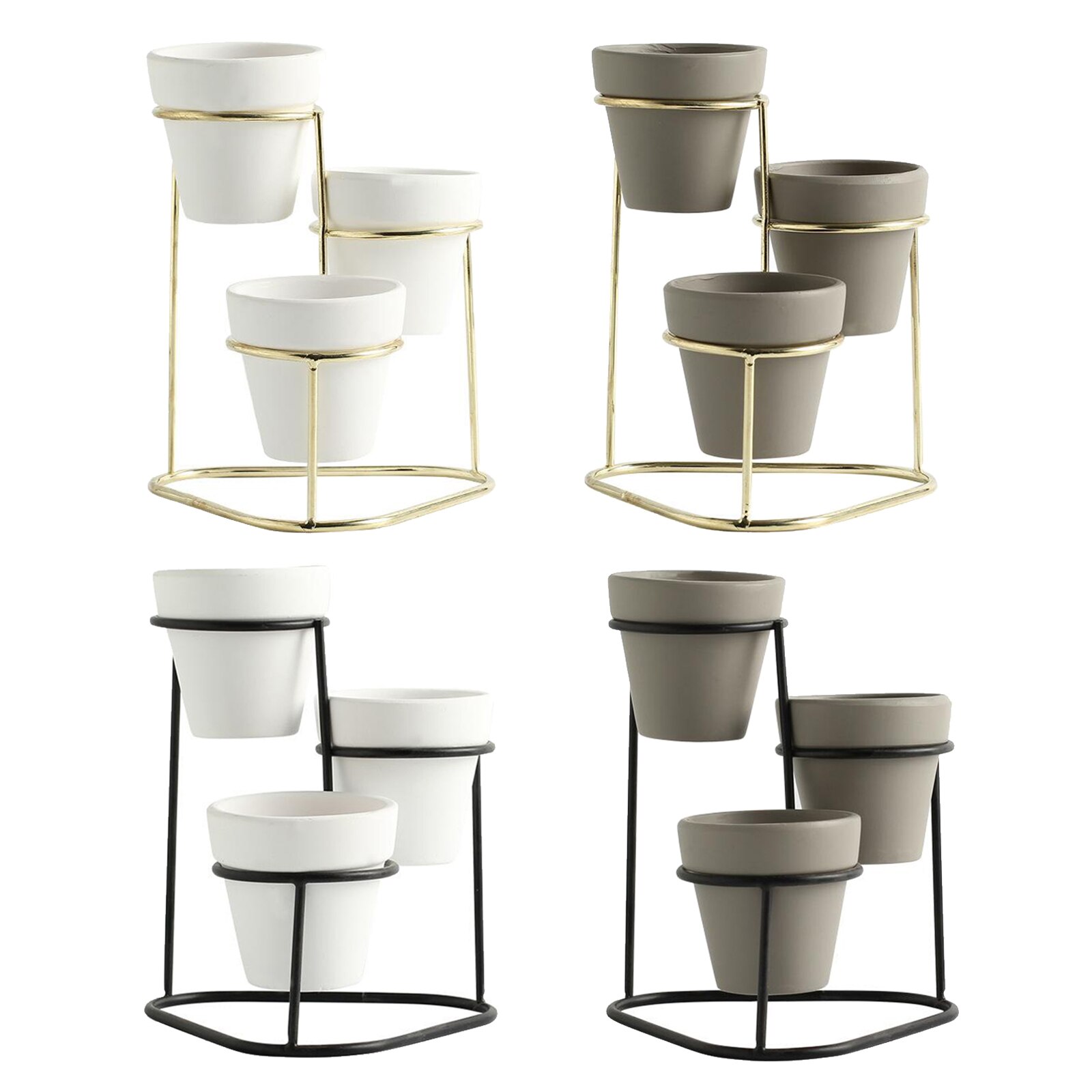 3Stck Mini Keramik Sukkulente Topf Blumentopf Pflanzer Metall Ständer einstellen Anzeige für Heimat Garten Liefert