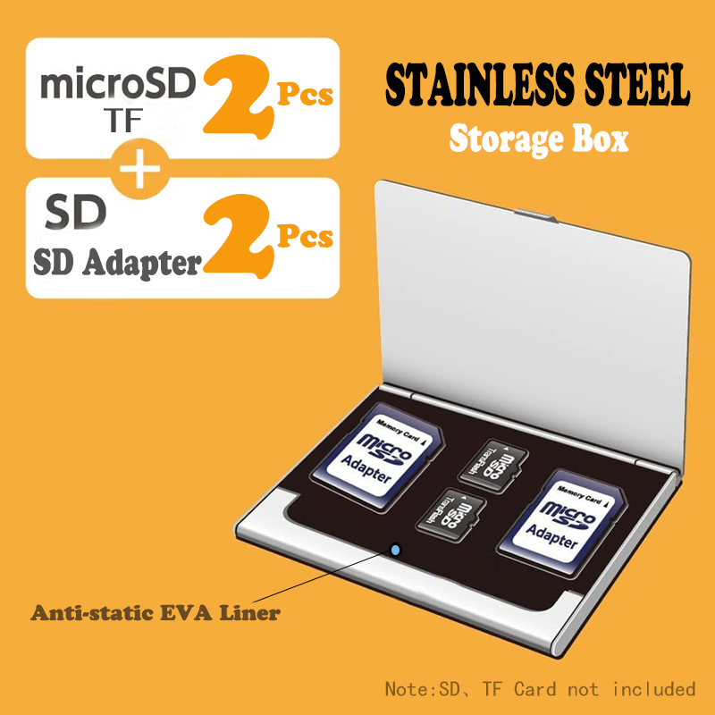 Micro SD Card Case Holder Storage Organizer, Ultra Slim stainless steel Portable TF MSD Memory Card Storage: Light Grey