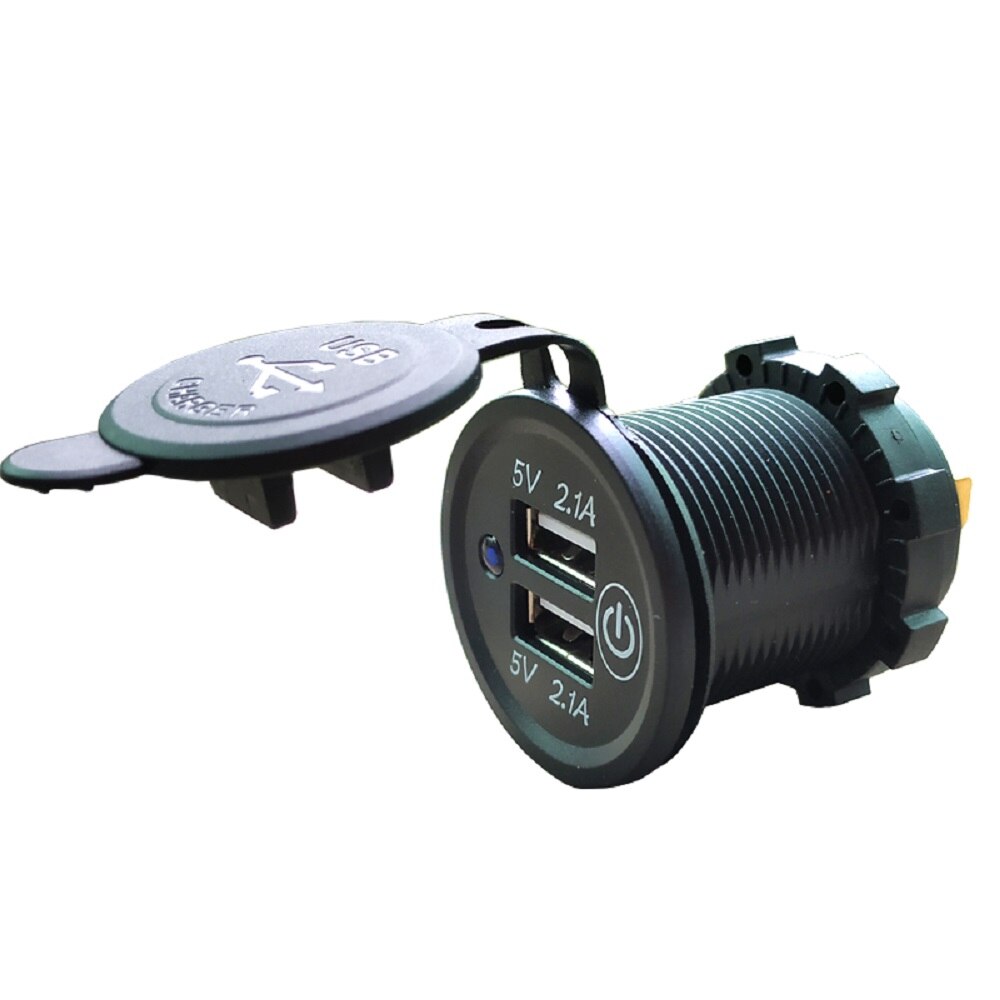 12v-24v auto dubbele usb-lader voor motorfiets atv auto vrachtwagen boot blauwe led-lamp socket mount lader stroomadapter stekker 5v 2.1a