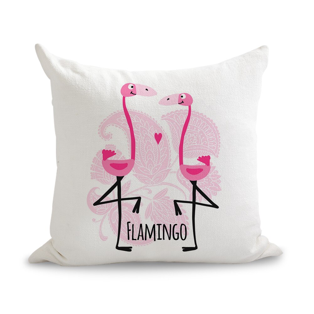 Akvarel pink flamingoer puder linned sofa sæde pude pyntepude boligindretning: Mælkehvid / Indvendig medfølger
