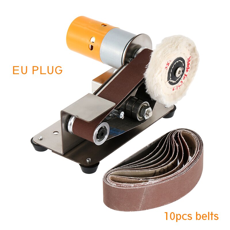 110V/220V Multifunctional Mini Electric Belt Sander DIY Polishing Grinding Machine Cutter Edges With 10PCS Belt Sharpener Tool: Blue