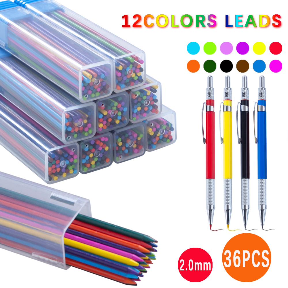 37Pcs 2.0MM Metal Mechanical Pencil with lead Art Drawing Automatic Drawing Special Pencil Student Office School Supplies