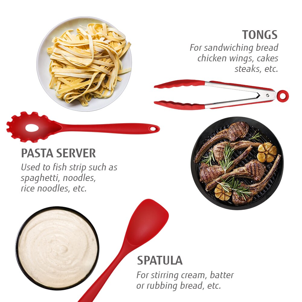 Hecef 10 Pcs Cooking Tools Kitchen Cookware Set Silicone Utensils Cooking Sets Non Stick Cooking Tools Kitchen Accessories Sets