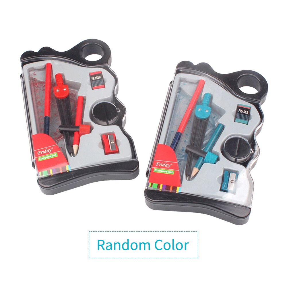 8 Pieces Compass Set Math Geometry Drawing Tools Includes Rulers Protractor Compass Eraser Pencil Sharpener for School Supplies