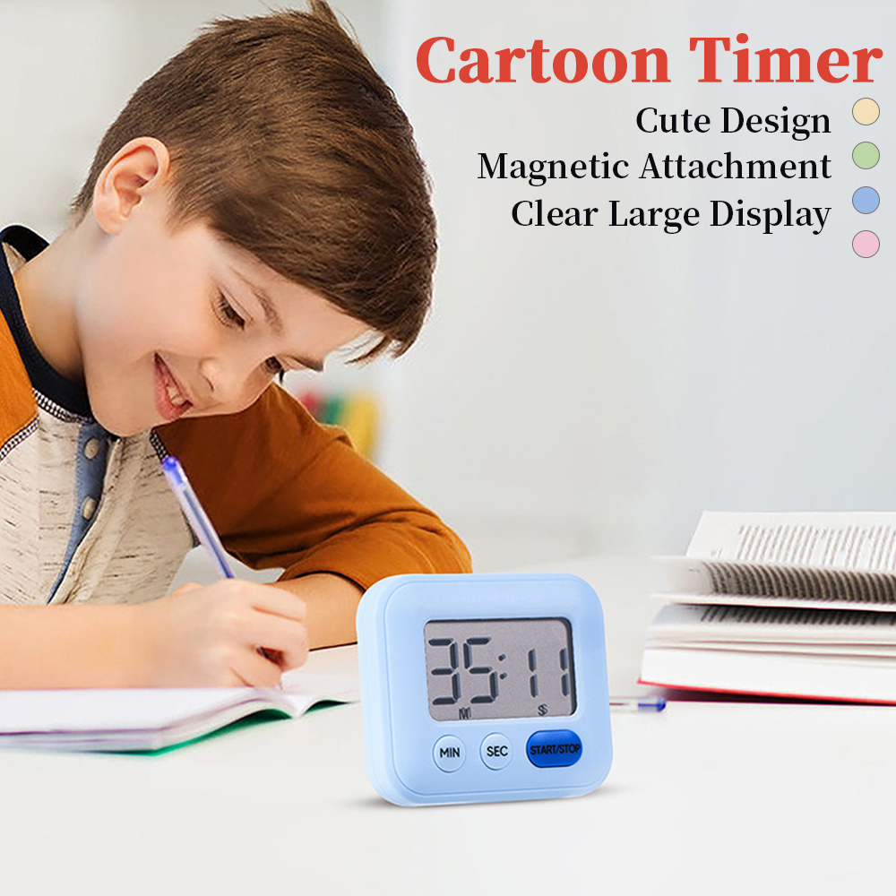 Digital LCD kitchen timer with on/off switch, mute and loud alarm, 24-hour clock, children, teachers, kitchen