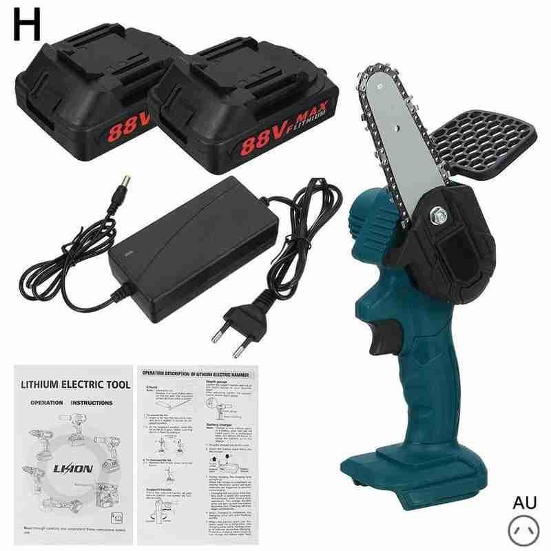 Electric Chainsaw Batter Charging Portable Mini Pruning Chainsaw Logging Tool Garden Battery Woodworking Saw Lithium Electr Y3C9: AU with two Battery