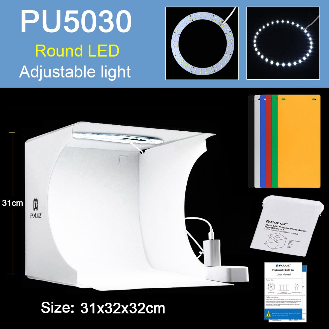 Puluz Mini Light Box Softbox Set Fotostudio Dimbare Lightbox Tent Box Kits Camera Fotografie Accessoires Speelgoed Foto Schieten: PU5030 Ring LED