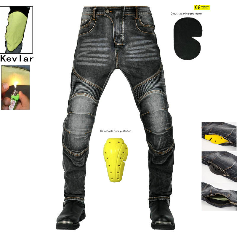 Retro Mannen Motorbroek Aramid Motorfiets Jeans Beschermende Kleding Rijden Tourmotor Broek Motorcross Kevlar In Knie: Blauw / S