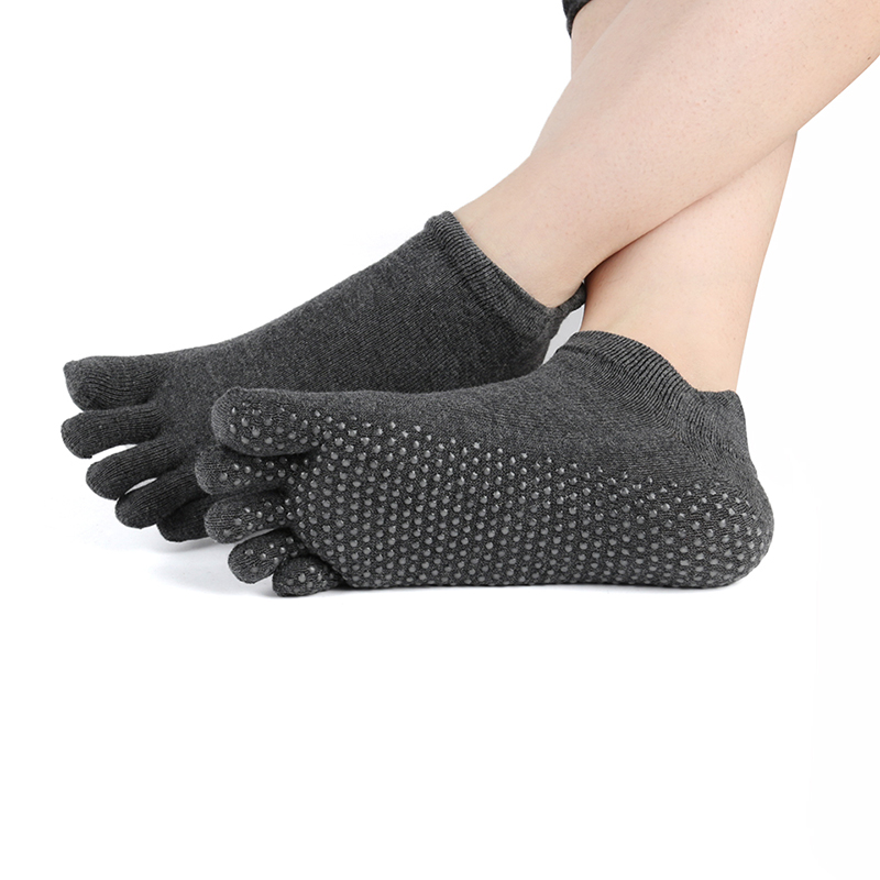 Damen- und herren-yogasocken aus baumwolle, rutschfest, fünf zehen, fitness- und sportsocken, pilates-socken mit knöchelhalt, strapazierfähig, warm.: Dunkelgrau