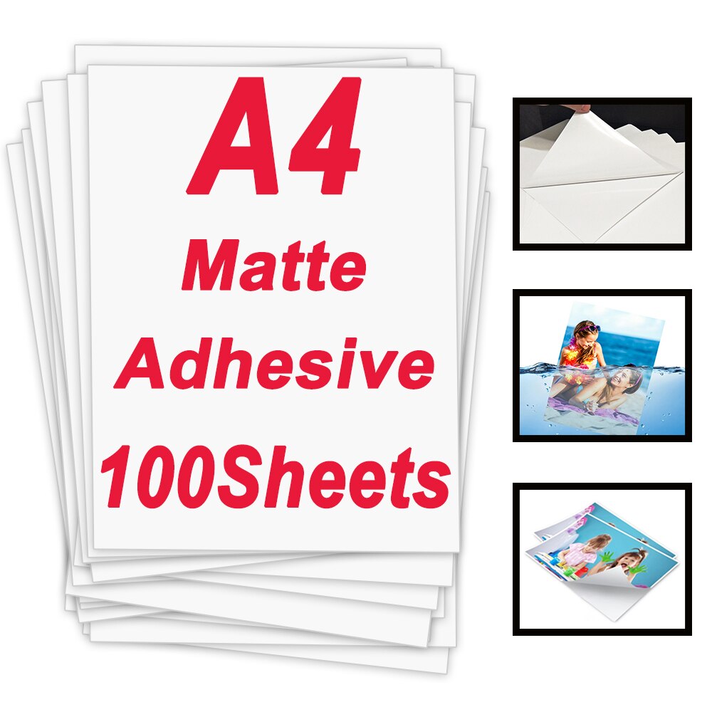 100 Sheets 120g Matte Adhesive Photo Paper A4 Waterproof Photographic Paper DIY Printing Paper Sticker work for Inkjet Printer: Default Title