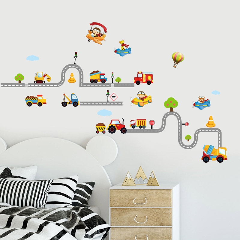 Cartoon Techniek Voertuig Muurstickers Voor Kinderkamer Kinderen Slaapkamer Nursery Vliegtuig Muurstickers Art Muurschilderingen Voor Home Decor