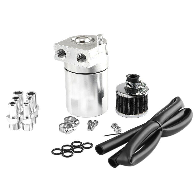 Universal Oil Catch Can Kit Reservoir Tank Engine Black Polish Baffled Aluminum