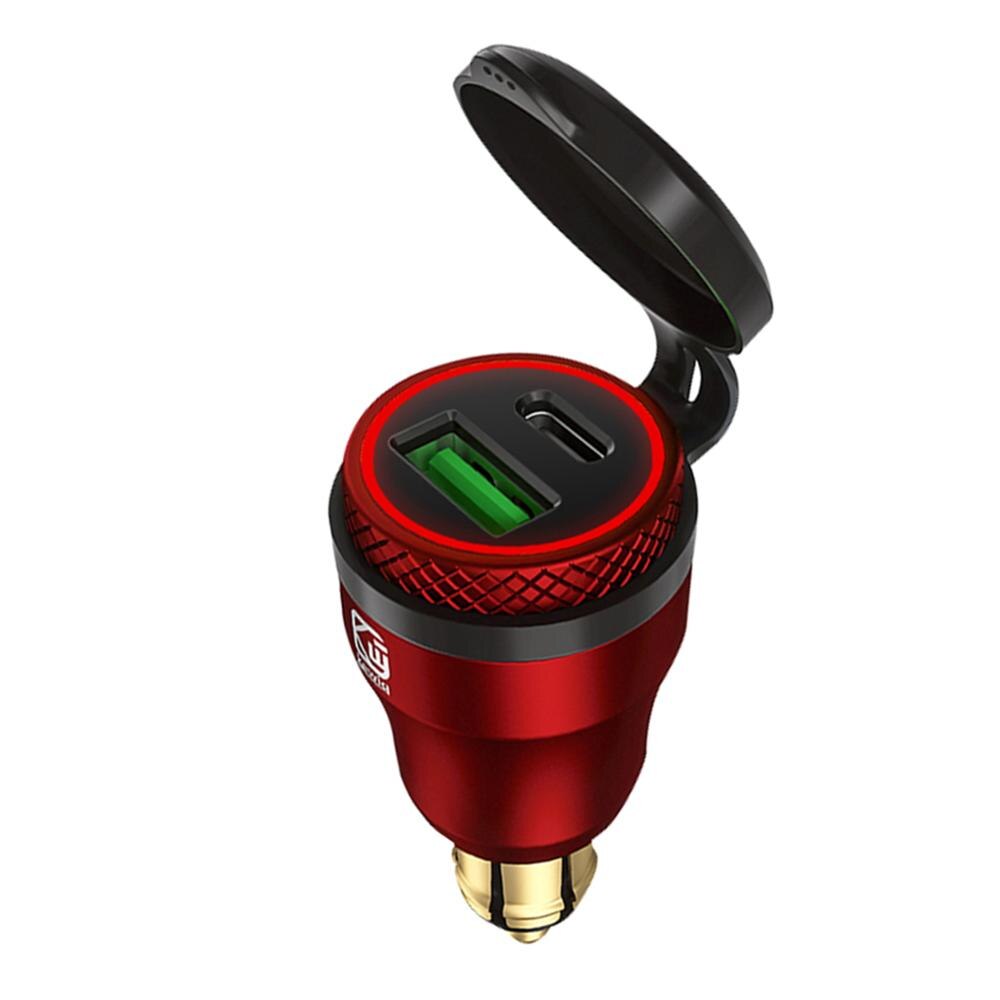 Carcasa metálica de aleación de aluminio para motocicleta, Cargador USB tipo C, voltímetro de 12-24v, para BMW, motocicleta, Hella, Din, rojo y azul: Red Red Light