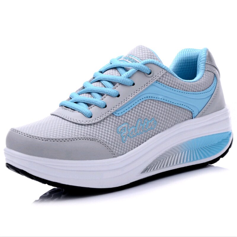 Platform Sneakers Women Shoes Breathable Lace-up Thick Bottom Increase Rocking Shoes Mom Dance Shoes Ladies Fitness Shoes Spring: blue women shoes / 6