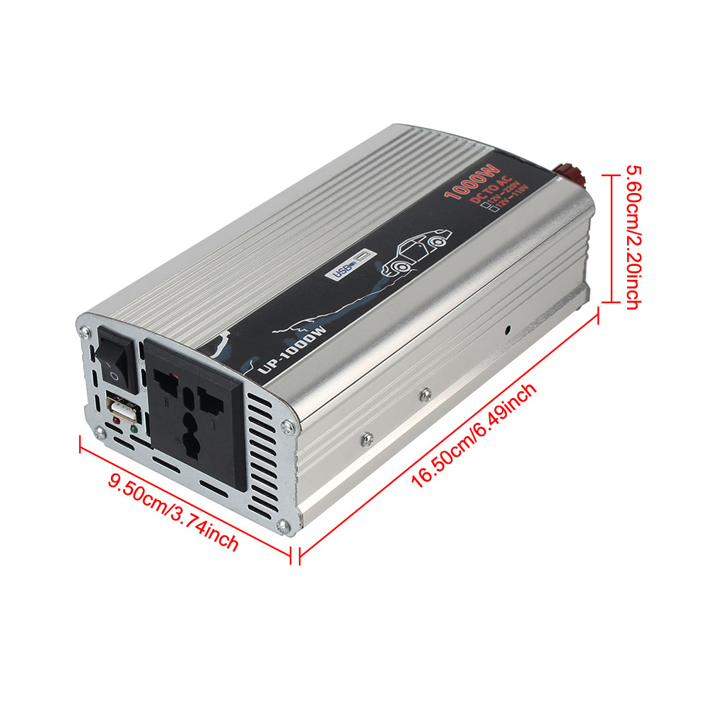Elektronischer Spannungswandler 1000 W für Auto, Zuhause, Laptop, LKW, 12 V bis 110 V, 220 V, reiner Sinuswellen-Wechselrichter