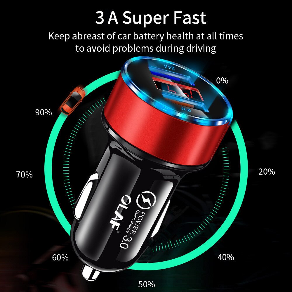 OLAF QC 3.0 Dual Fast Charger 5V 3.1A Car Charger For iPhone X Xr Samsung Galaxy Note 10 9 USB Car-Charger Phone Charge Adapter