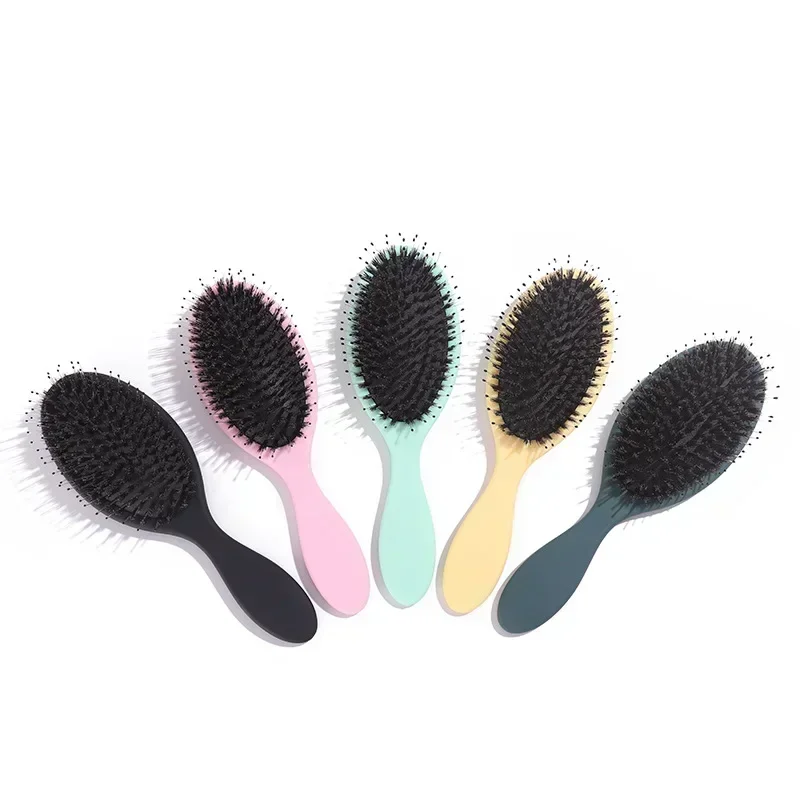 Cepillo de pelo de cerdas de jabalí con acabado mate, cepillo de extensión de cabello con dientes de nailon para mujer, cepillo de cojín, peinado, alisador y desenredante