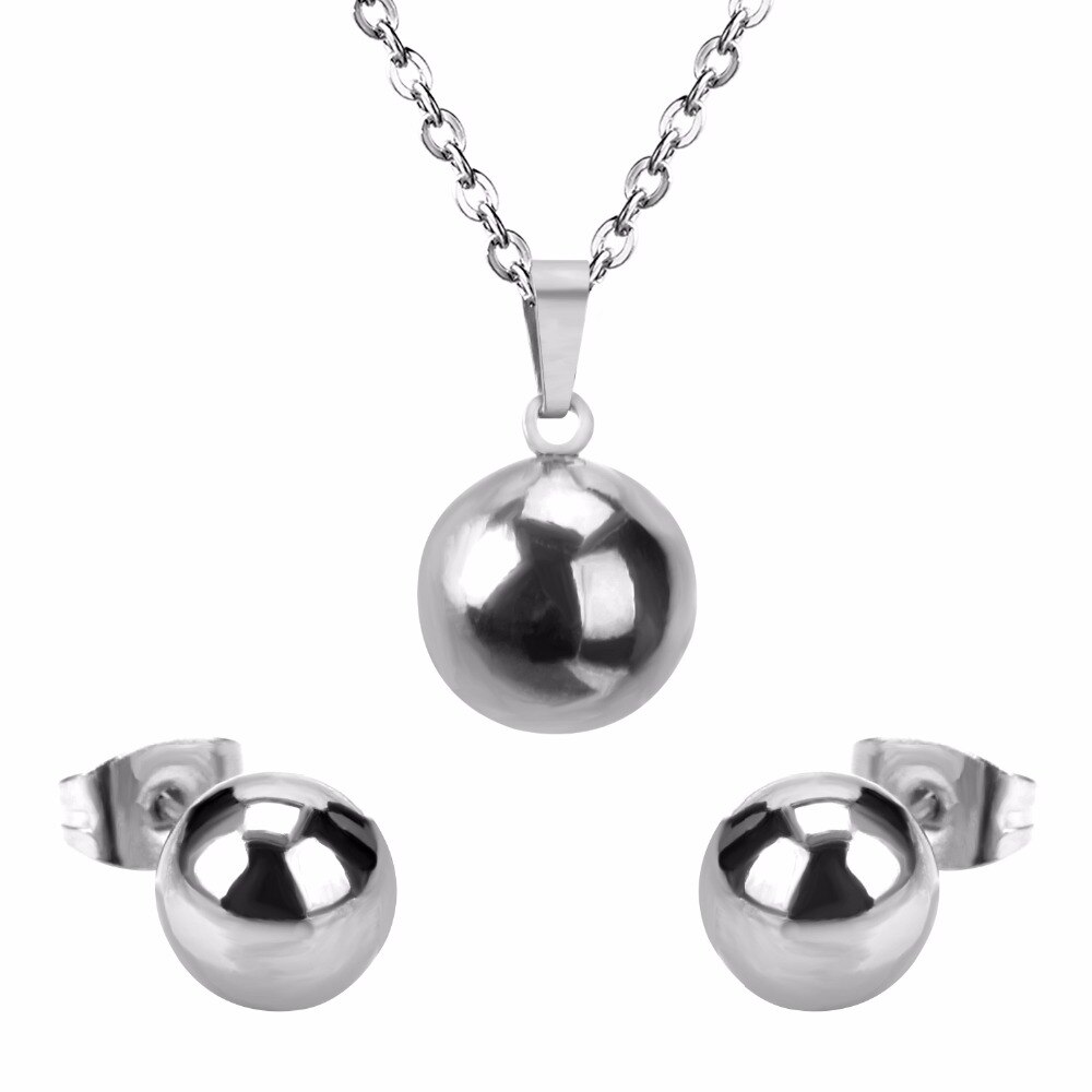 Luxusteel Inoxidable Ronde Bal Hanger Ketting Oorbellen Brinco Mujer Accessoires Gratis Kettingen Ketting En Oorbellen Sets