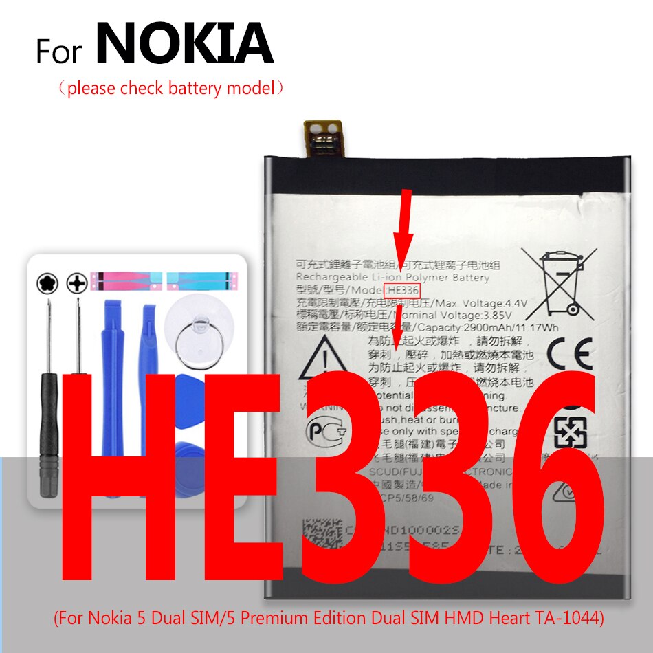 Batería BL 5C/4C HE338 HE319 HE330 HE351 WT240 HE321 HE336 HE345 HE344 HE316 HE317 HE335 para Nokia 2 3 3,1 3,2 5 6 6,1 2112 2118: HE336