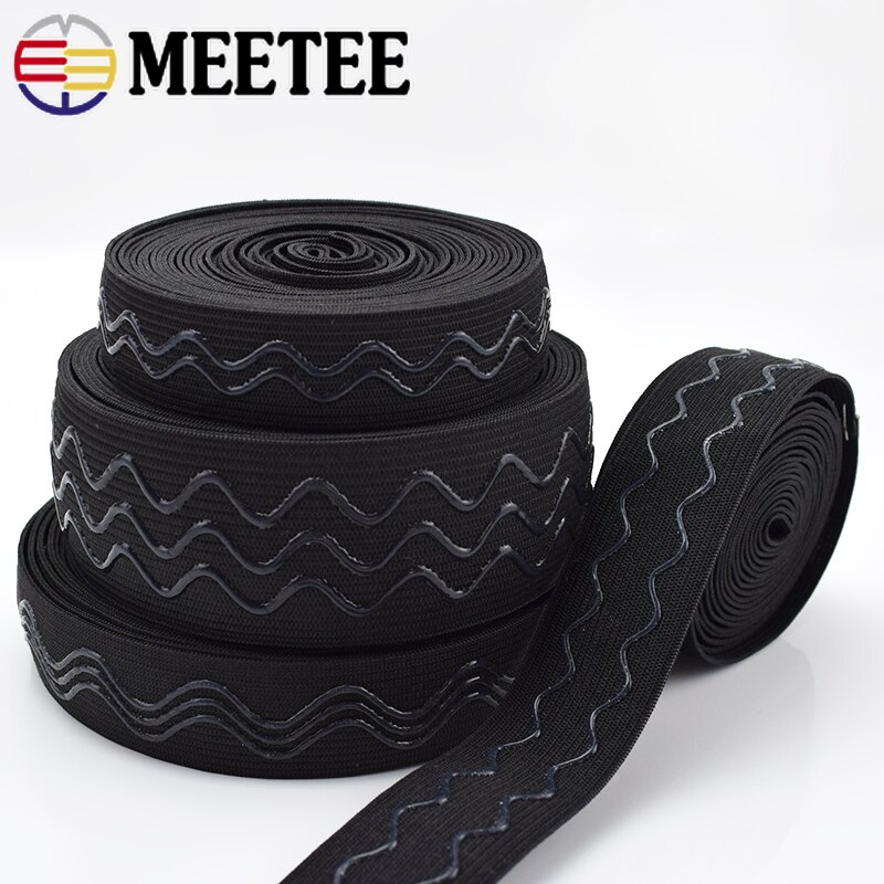 Meetee 2/5/10Meters Elastic Band 20-40mm Black Webbing For Belt Garment Wave Silicone Ribbon DIY Clothes Sewing Accessories