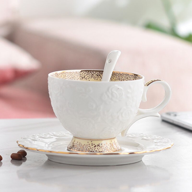 Keramiska koppar och fat kaffekoppuppsättning kontinentalt teuppsättning kaffekopp enfärgad engelsk eftermiddagstekoppuppsättning: Stil 6