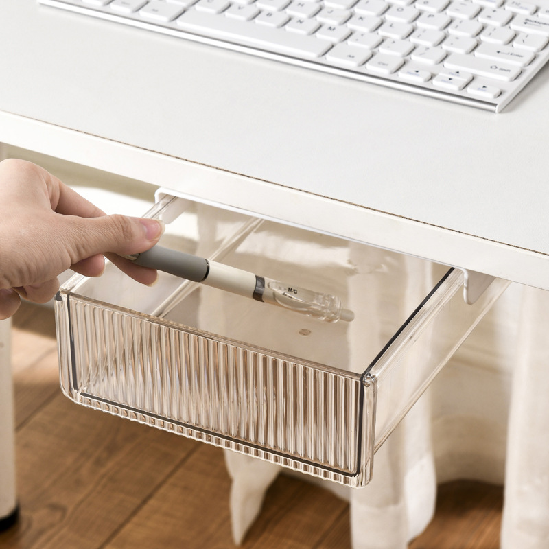Organizador grande para debajo del escritorio, bandeja de lápices, caja de almacenamiento de mesa, organizador oculto autoadhesivo, organizador de papelería de oficina