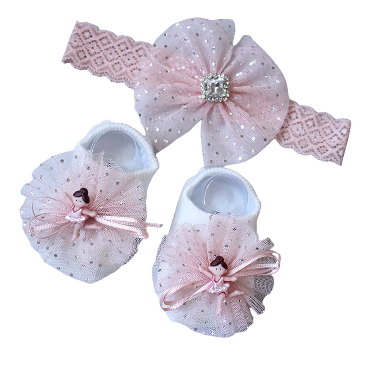 Lovely Baby Girl Socks and Headband Set Flower Bowknot Crown Headwrap + Booties Socks 2Pcs Set: B