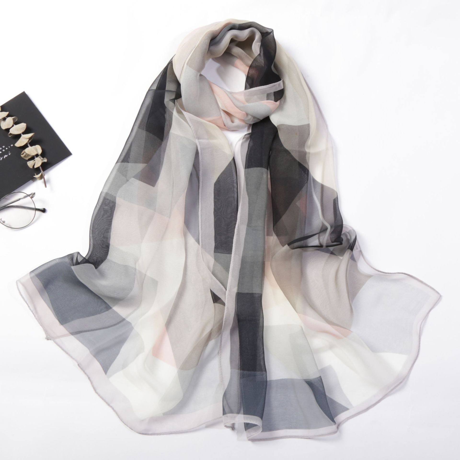 Chiffon sjaal dames dunne delicate geometrische print sjaals zonnebrandcrème bandana lange sjaal georgette hijab wraps