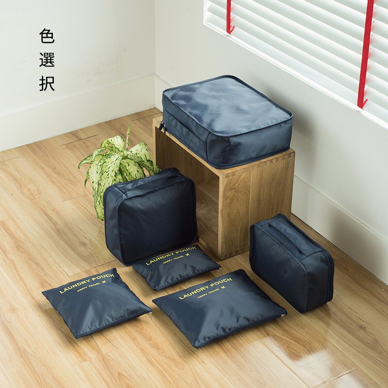 6 Stks/set Oxford Doek Reizen Mesh Bag In Bag Bagage Organizer Verpakking Cube Organiser Voor Kleding: NavyBlue