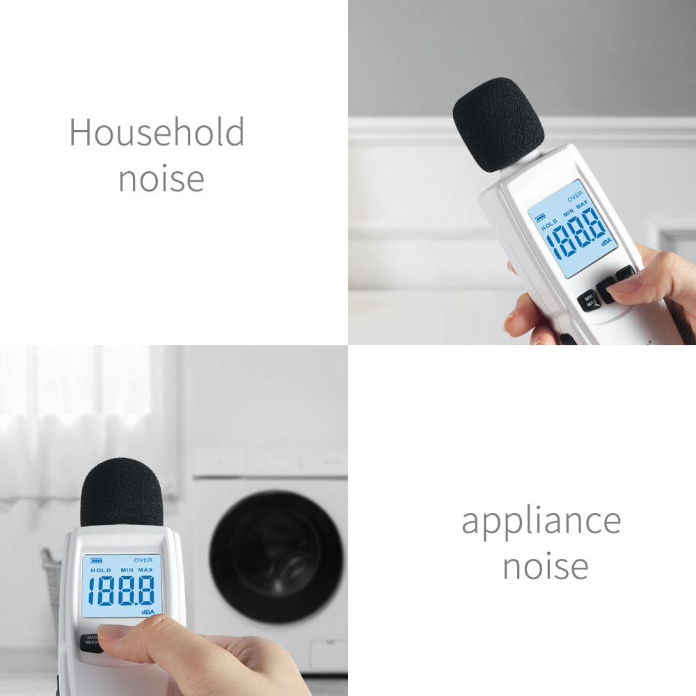 Decibel Meter Portable Digital Sound Level Reader Audio Noise Measure Device 30-130dBA with LED Display Backlight Alarm Function