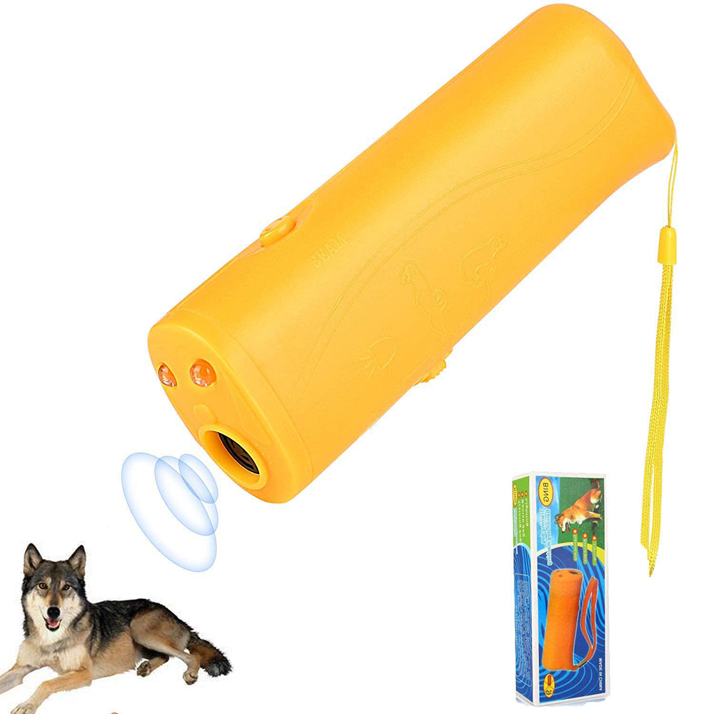 Anti Barking Stop Bark Handheld 3 in 1 Pet LED Ultrasonic Dog Repeller and Trainer Device - Training Tool/Stop Barking [Black]: Yellow