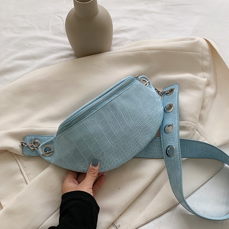 Small Stone Pattern PU Leather Crossbody Bags For Women Summer Shoulder Handbags Female Travel Cross Body Bag: Blue