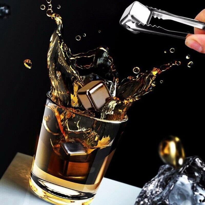 4/6/8 PCS Stainless Steel 304 Ice Cube Whisky Chilling Stones Reusable Ice Cube Wine Beer Cooler Bar Kitchen KTV Supplies