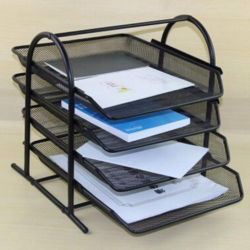 4-Tier Stackable Metal Mesh File Holder Stand Organizer Tray for Magazine Letter Paper Document Home Office Desk Supplies