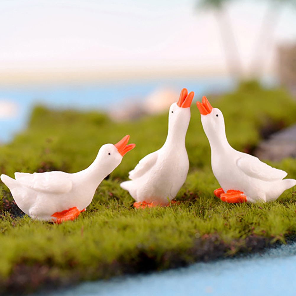 3Pcs Miniature Goose Resin DIY Landscape Garden Terrarium Figurines Miniature Fairy Garden Decoration Accessories Modern