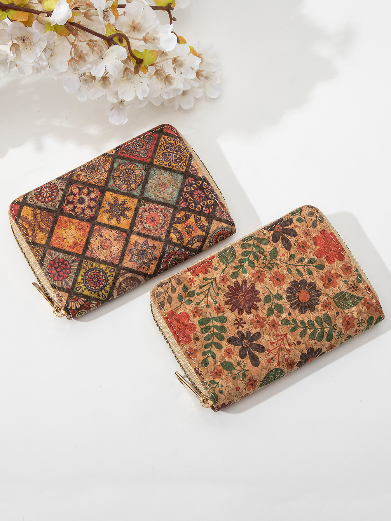 Retro Printed Women's Short Wallet Zipper Portable PU Leather Card Bag Multi functional Card Slot Women's Card Set Zero Wallet