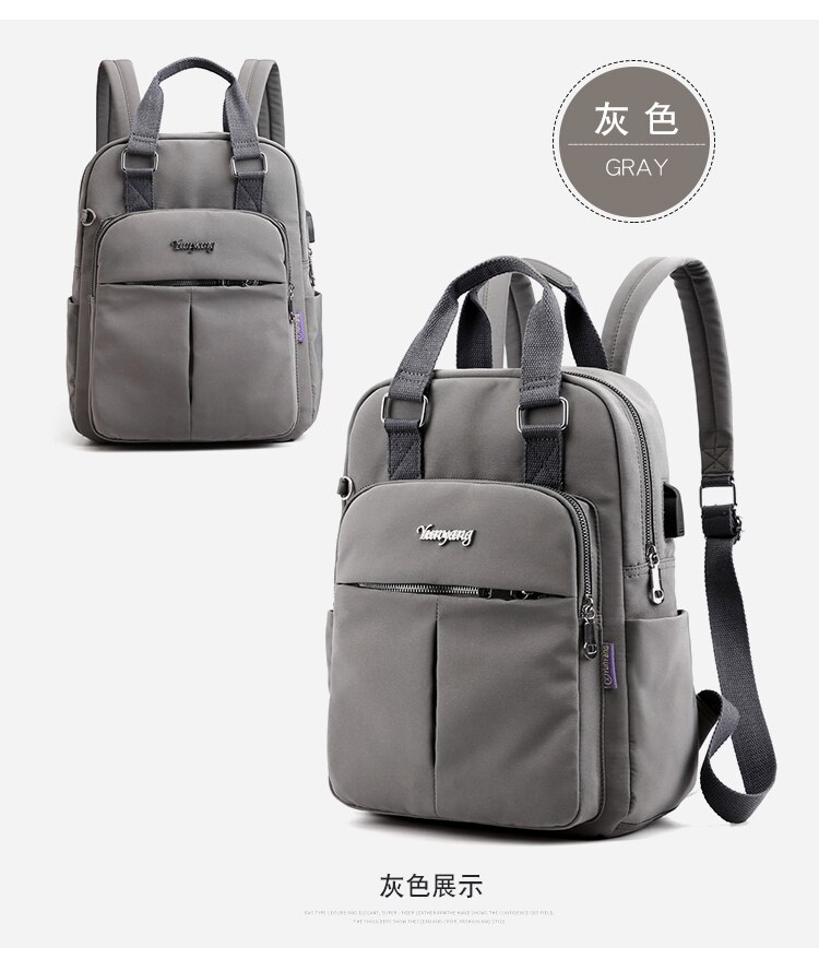 PUIMENTIUA Nylon Frauen Schule Rucksäcke Anti Theft USB Ladung Rucksack Wasserdichte Bagpack Schule Taschen Teenager Reisetasche: dark gray A