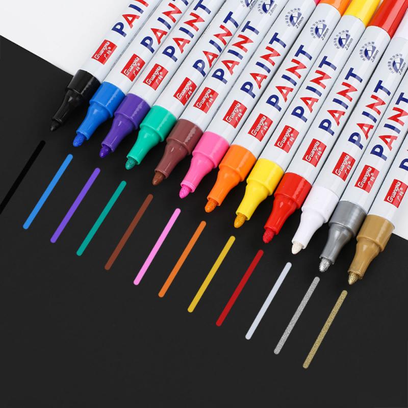 12 farben Farbe Marker Stift Wasserdichte Auto Reifen Reifen Lauffläche CD Metall dauerhaft Farbe Marker Ölige DIY Kunst Marker Kuli