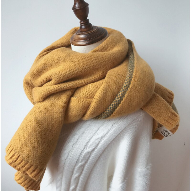 Kvinder vinter tykkere varmt tørklæde blødt solidt kashmir tørklæder pashmina sjaler wraps strikket uld langt tørklæde