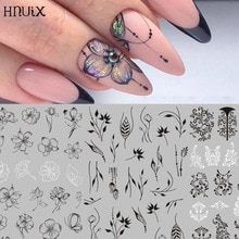 HNUIX 1pc Black Mandala Flower Nail Stickers Tropische Blad Nail Art 3D Sticker Vlinder Roos Zelfklevende Stickers