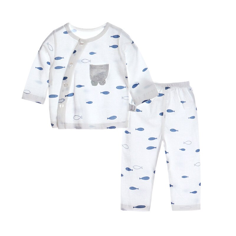 Baby Home Airconditioning Kleding Puur Katoen Dunne Zomer Baby Lange Mouwen Kinderen Pyjama Pak Jongens En meisjes Herfst